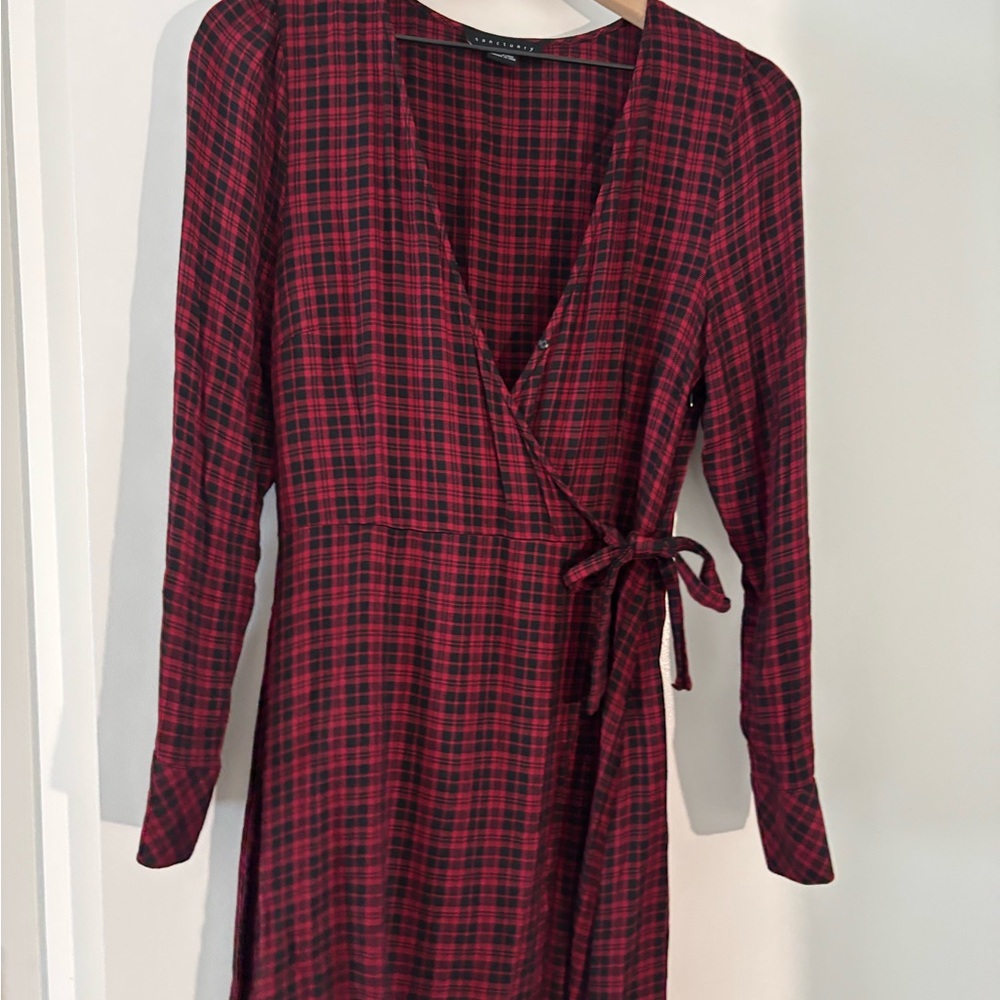 Sanctuary Red Plaid Wrap Dress